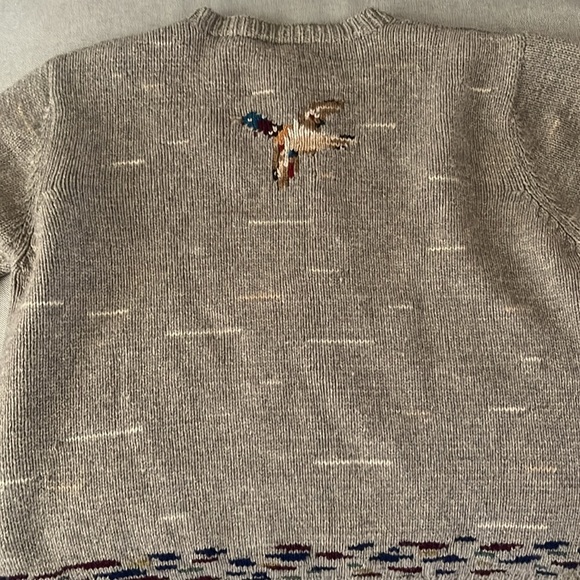Vintage Lauren Ralph Lauren Brown/Gray Bird-Intarsia Button-Front Cardigan. - Picture 3 of 3
